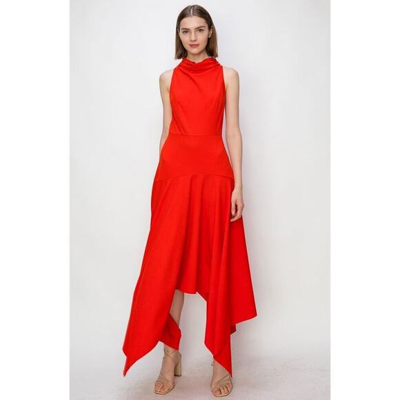 NWT Melloday Handkerchief Hem Mock Neck Dress in Red Size Large - Picture 1 of 7